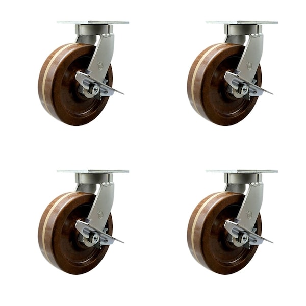 Service Caster 10'' Heavy Duty High Temp Phenolic Caster Set 4 Brakes 2 Swivel Locks, 4PK CRAN-KP92S1030-PHRHT-SLB-BSL2-SLB2 - main